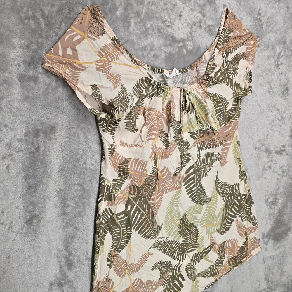 Vintage Manuhealii Dress Womens XL Green Tan Fern Rayon Short Sleeve Hawaiian - Picture 11 of 16